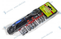 Набор головок 12 пр (4-13мм) 1/4&quot; с трещоткой и удлинителем