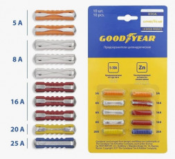 Набор цилиндрических пластиковых предохранителей Goodyear 10шт (5А;8А;16А;20А;25A)