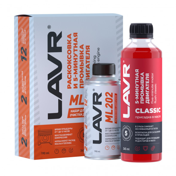 Ln2505 Набор Раскоксовка двигателя ML202 + Промывка для двигателей до 2 литров, 185 мл LAVR