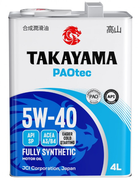 Масло мотор.  5W40 TAKAYAMA  PAOtec A3/B4 SP 4л (1*4шт)