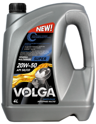 Масло мотор. 20W50 Волга-Ойл Super API SG/CD 4л (1*3шт)