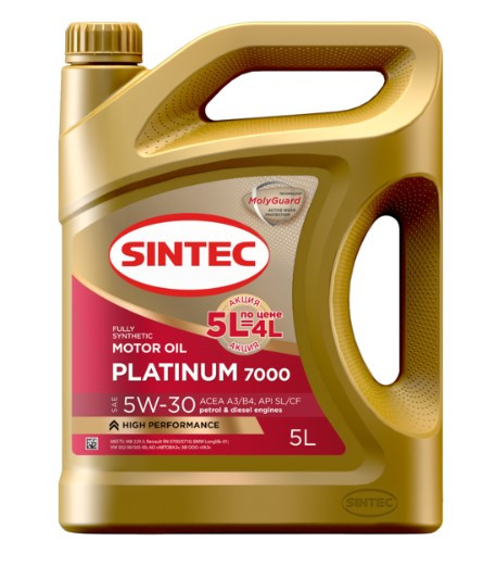 АКЦИЯ 5л по цене 4л Масло мотор. SINTEC PLATINUM 7000  5W30  A3/B4  SL/CF (5л) 1*4шт