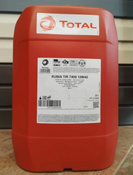 Масло мотор. 10W40 TOTAL Rubia TIR 7400 API CI-4/SL ACEA A3/B4/E7 пластик 20 л.