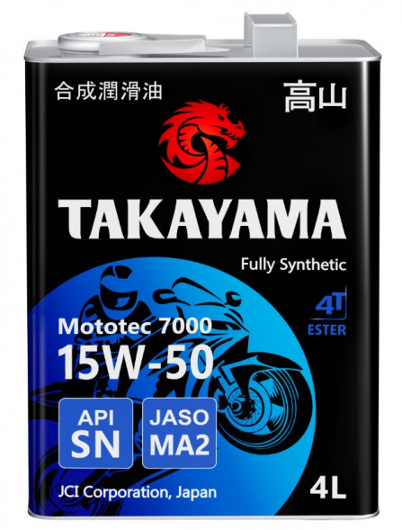 Масло моторное TAKAYAMA Mototec 7000 4T SAE 15W-50 API SN JASO MA-2  4л (1*4шт)