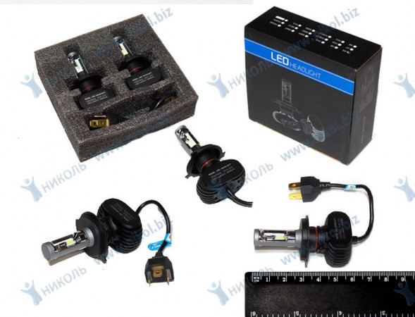 Лампа светодиод Н4 12-24V 6000K 5000 Lm в кор. (кт=2шт) пассивная с-ма охл-я