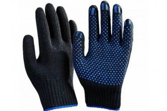 Перчатки трикотажные 10 класс (5-нитей) сырье с ПВХ (Черные)