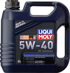 Масло мотор. 5W40 Liqui Moly Optimal Synth API SN Plus/CF ACEA A3/B4 пластик (4 л.) 1*4 шт. (3926)