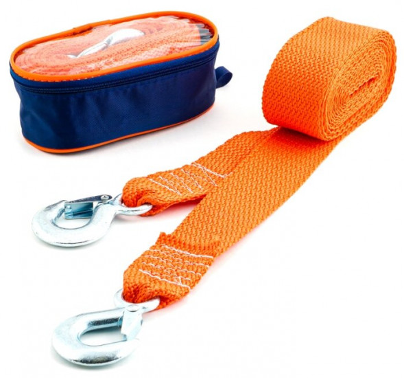 Буксировочный трос ОБЪЕМНЫЙ ТОП АВТО 15 т 2 крюка, 5 метров, сумка