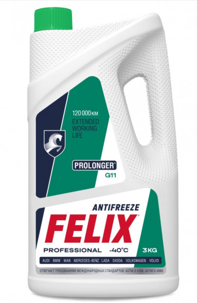 Антифриз FELIX PROLONGER, G11  зелен в п/э кан. 3кг (4шт)