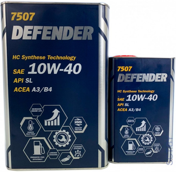 Масло мотор.10W40 MANNOL 7507 Defender ACEA A3/B3 API SN(4л.) металл 1*4шт.