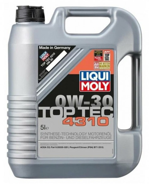 Масло мотор.  0W30 Liqui Moly Top Tec 4310 ACEA C2 пластик (5 л.) 1*4 шт.(2362)
