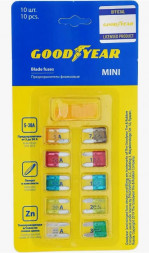 Набор флажковых пластиковых предохранителей Goodyear «мини» 10шт + экстрактор  (5А;7.5А;10А;15А;20А