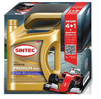 Акция 5л по цене 4л Масло мотор. SINTEC PREMIUM 9000 SAE 5W30 ACEA C3 API SN (5л) 1*4шт