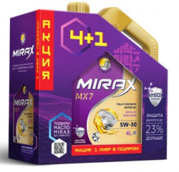 Акция 4+1 Масло моторное MIRAX MX7 5W30 ACEA A3/B4 API SL/CF 4л+1л (1*3шт)