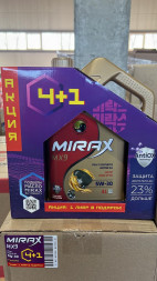 Акция 4+1 Масло моторное MIRAX MX9 5W30 ILSAC GF-6A API SP 4л+1л (1*3шт)
