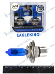 Лампа Н4 12 V 60/55 (Р43t) EAGLEKING Super White голубая 5000К Xenon effect (к-т 2 шт)