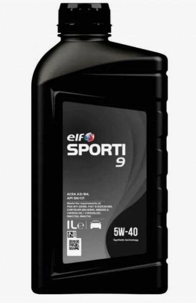 Масло мотор.  5W40 ELF SPORTI 9 API SN/CF ACEA A3/B4 пластик (1 л.) 1*12 шт.