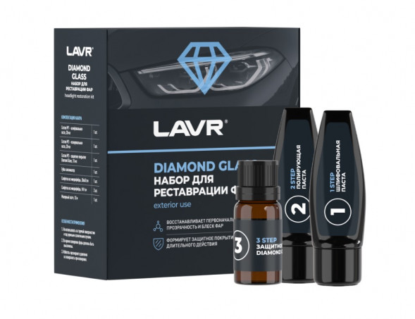 Ln2454 Набор для реставрации фар LAVR Diamond Glass, кор (8 шт) (670 мл)